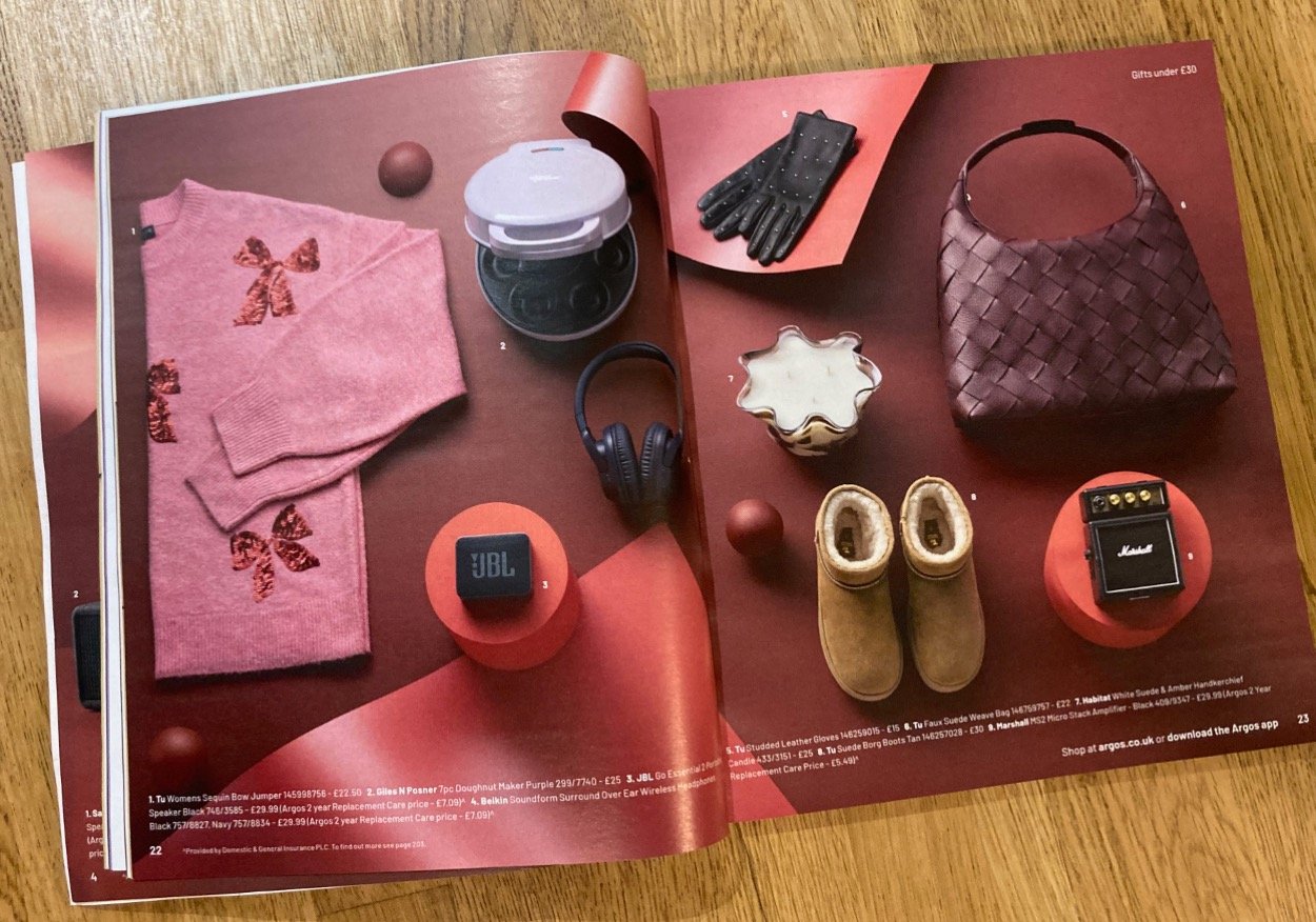 Pages from the printed 2025 Argos Gift Guide