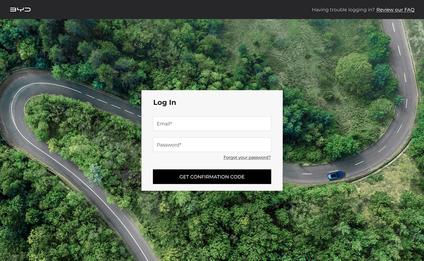 Login panel for BYD Nexus
