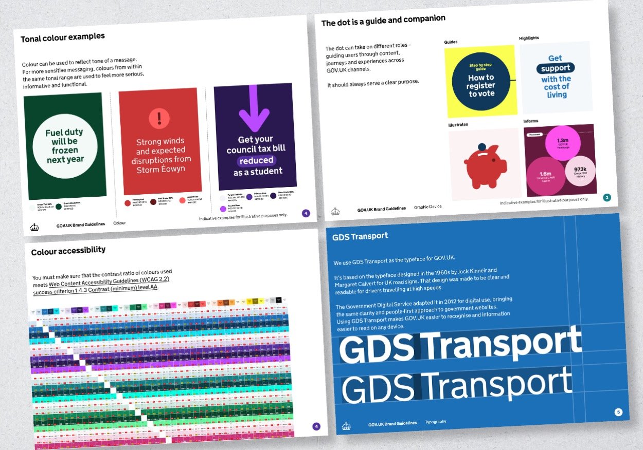 Pages from the UK Government brand guidelines
