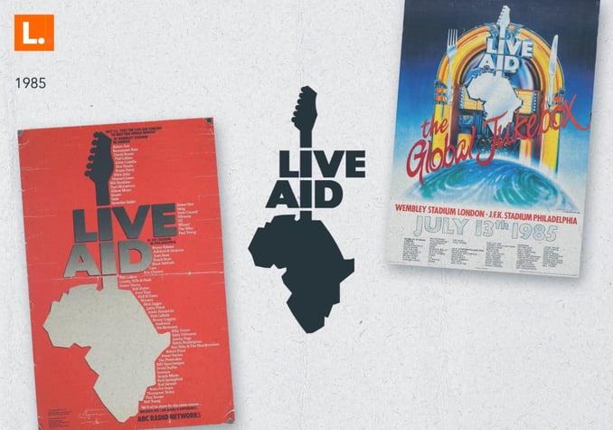 Live Aid logo and posters from 1985