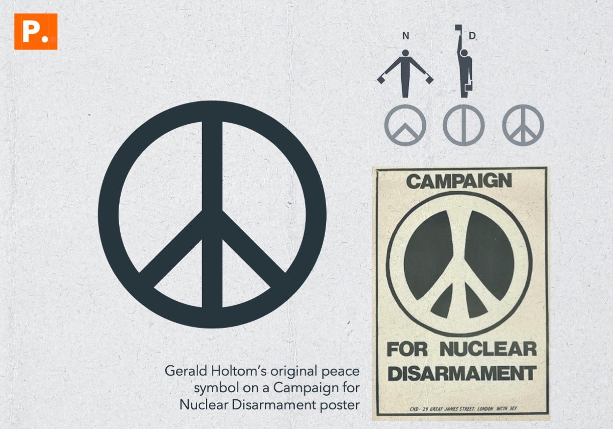 The original Peace symbol designed by Gerald Holtom in 1958