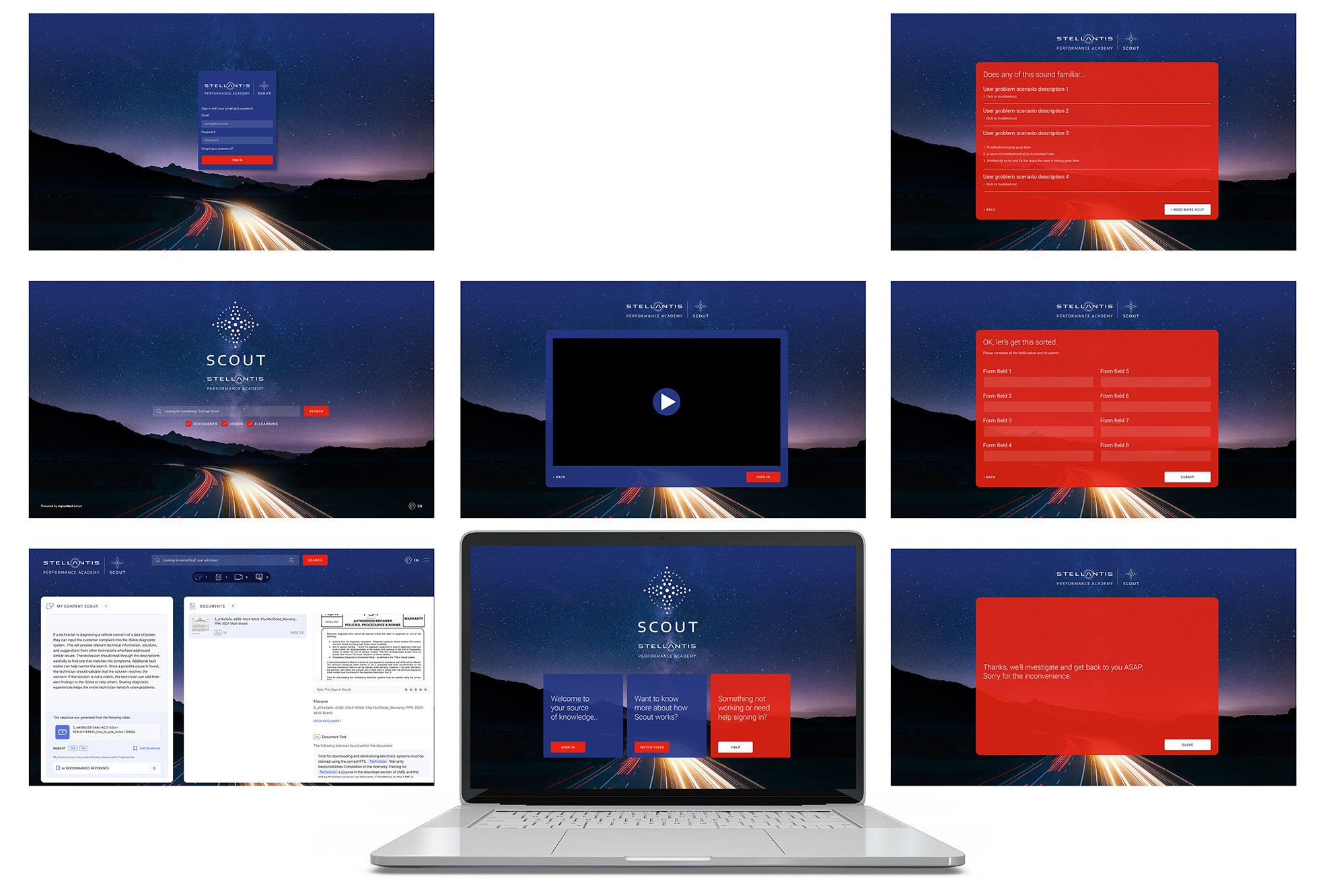 Screens from the SCOUT AI platform