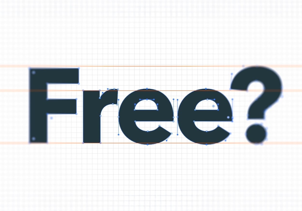 The word 'Free?' in bold text with construction lines around each letter