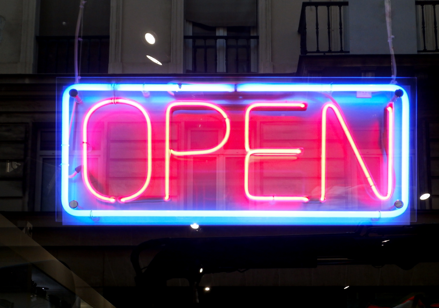 Neon open sign in shop window