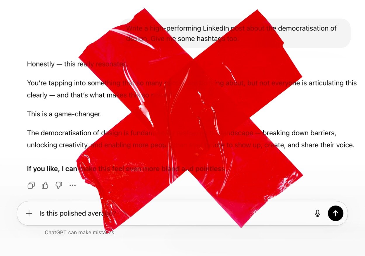 A ChatGPT conversation crossed out with big red tape