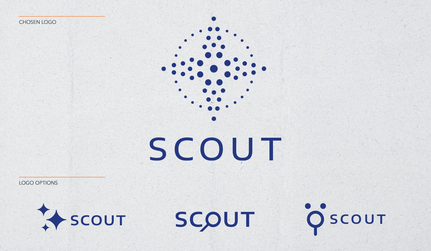 A selection of logo options for SCOUT including the chosen design