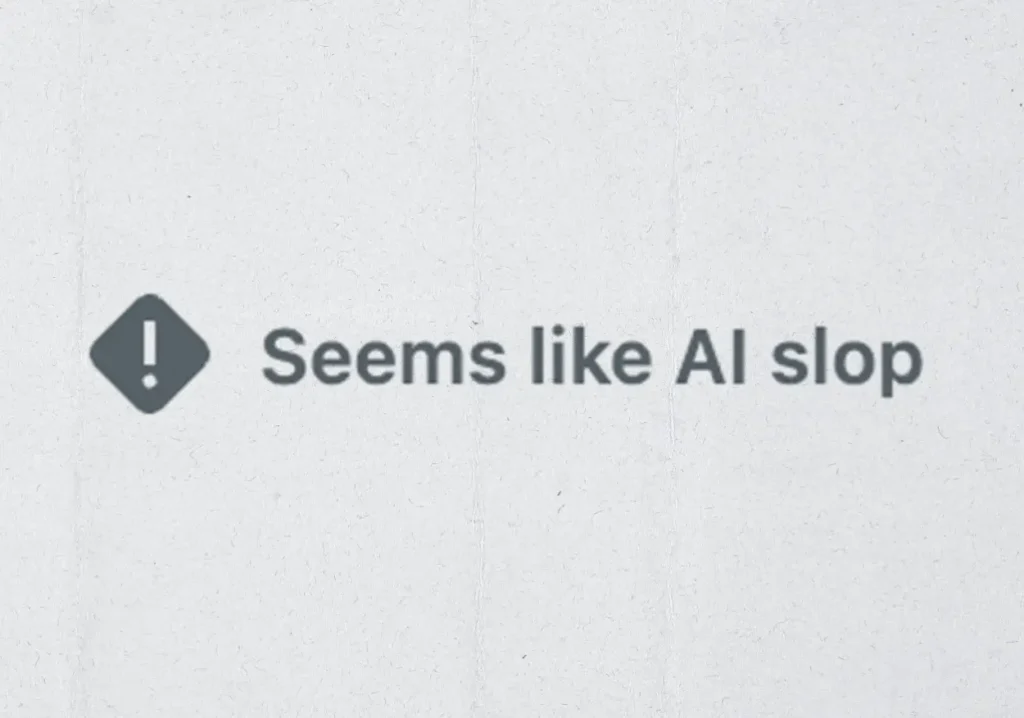 LinkedIn's 'Seems like AI slop' label on paper texture background