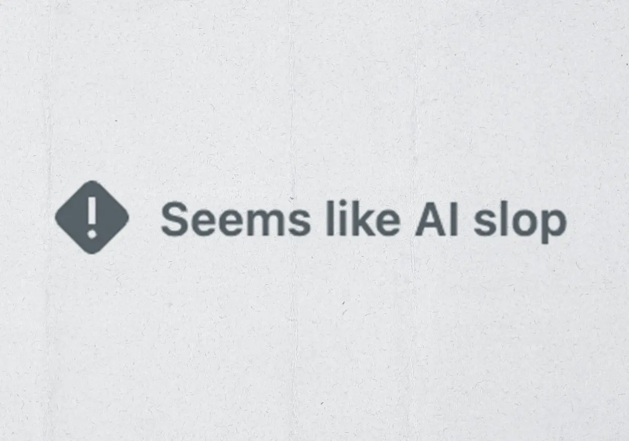 LinkedIn's 'Seems like AI slop' label on paper texture background