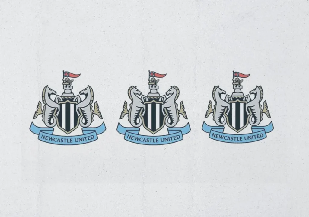 Three iterations of restyled Newcastle United badges with very minor differences