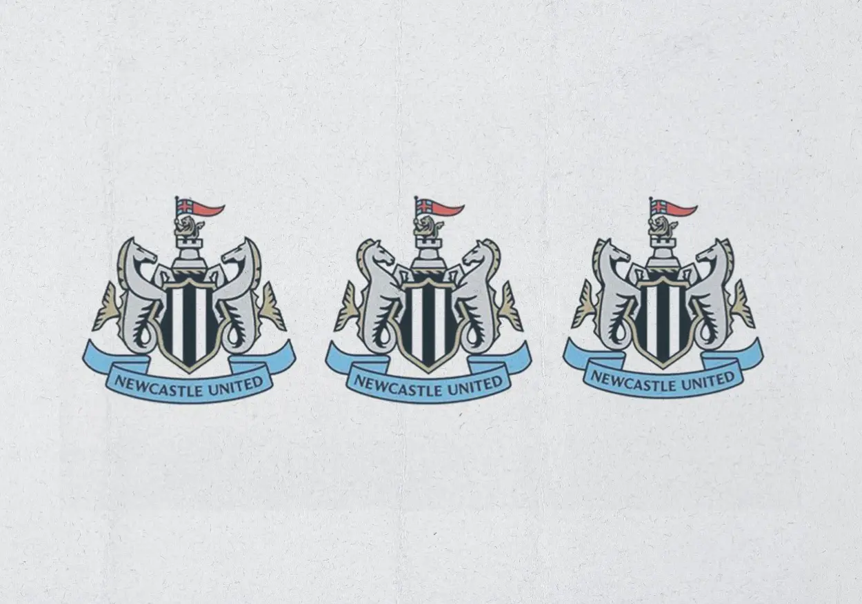Three iterations of restyled Newcastle United badges with very minor differences