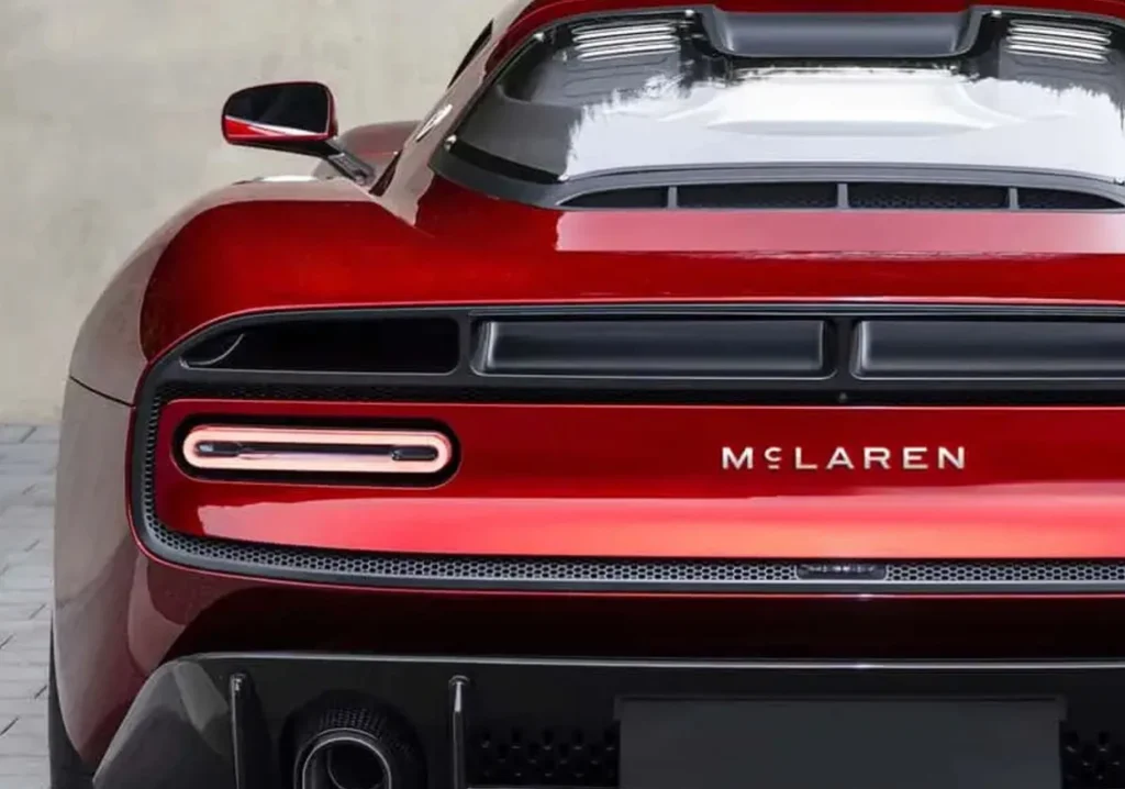 Rear of a McLaren car featuring the new McLaren logo